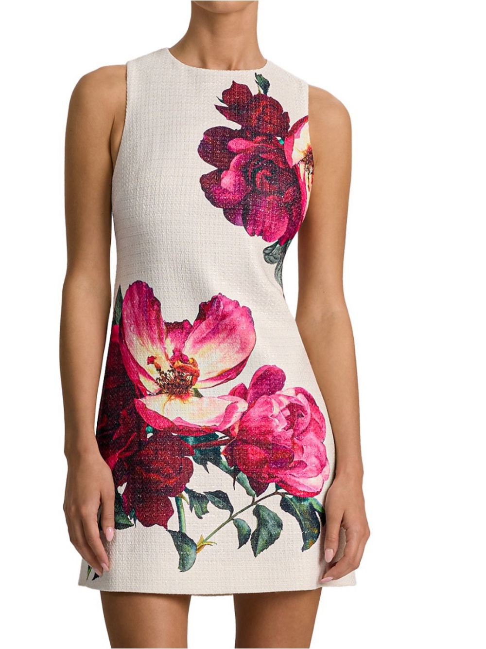 ALICE+OLIVIA Sleeveless Floral A-Line Shimmery Mini Dress in White Pink Size 8🌸